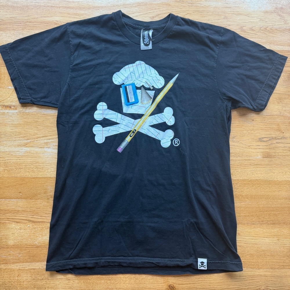 Johnny Cupcakes Mens Black School Supplies Pencil Graphic T-Shirt Size Large